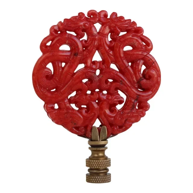 Laced Dragon Carved Stone Lamp Finial on Bronze Hardware