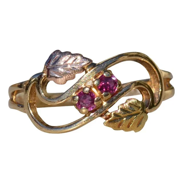Ladies 14K Two Tone Ruby Leaf Ring