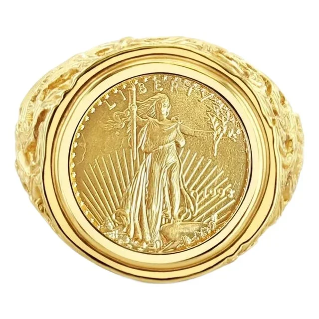 Lady Liberty Coin Ring with Tree Branch, Size 9