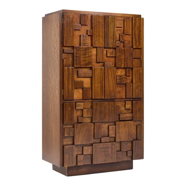 Lane Staccato Brutalist Mid Century Walnut Armoire Dresser