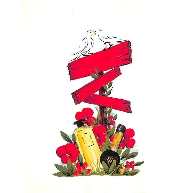 Lanvin Paris Two Doves W/ Perfume Bottles C1950s Artwork