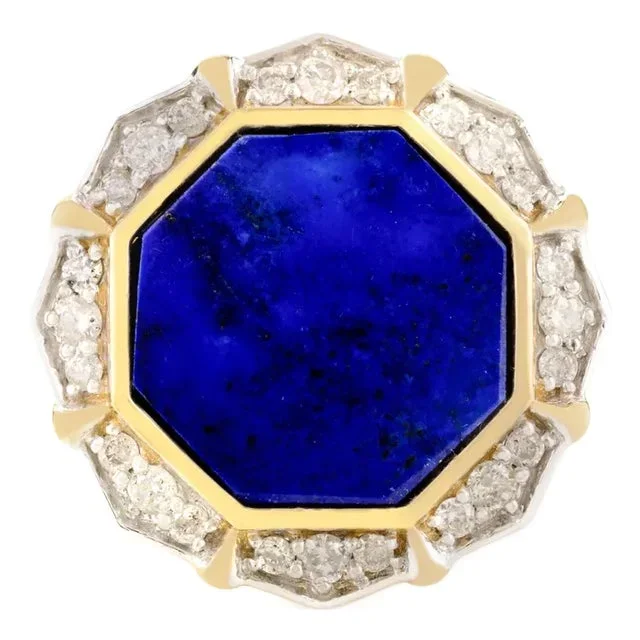 Lapis Lazuli Cocktail Ring With Diamonds Size 6 in 14k Yellow Gold