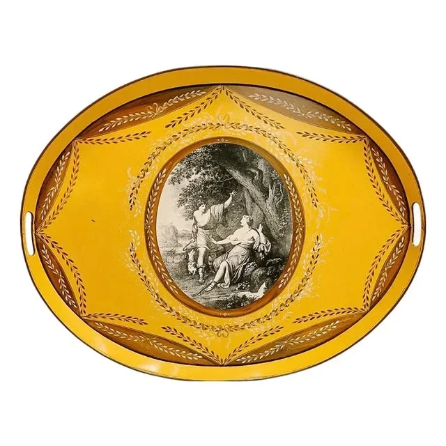 Large 1950s Italian Toleware Yellow Butler Tray