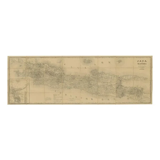 Large Antique Map of Java & Madura with Batavia Inset, 1870s