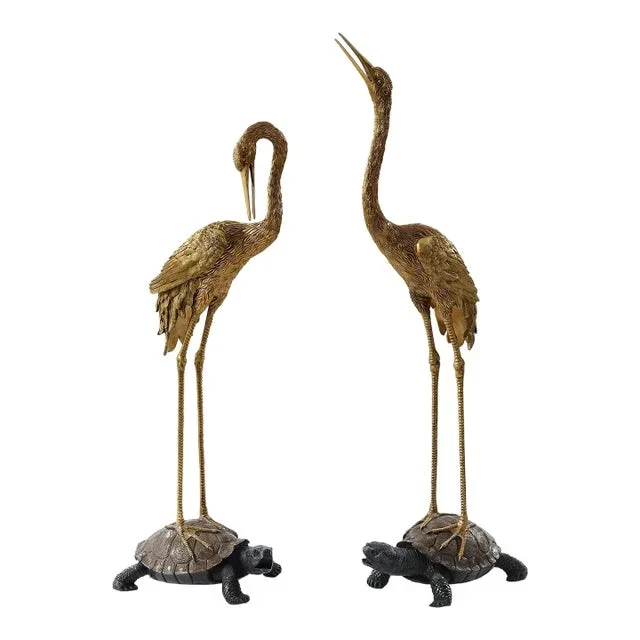 Large Bronze Crane Statues – Set of 2