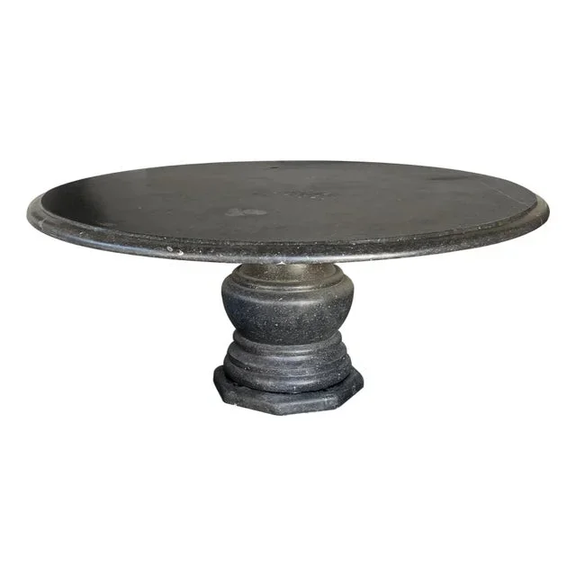 Large Carved Belgian Bluestone Round Dining/Center Table W/ Baluster-Form Base