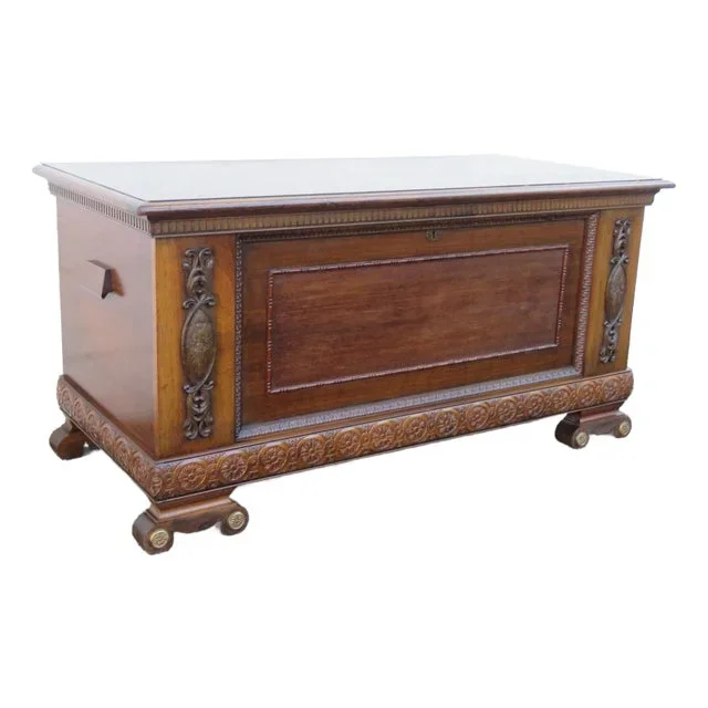 Large Carved Bench Cedar Chest Blanket Trunk 5803