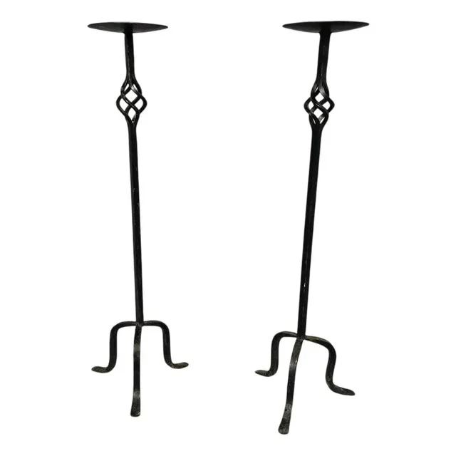 Large Cast Iron Candleholders, 1910, Set of 2