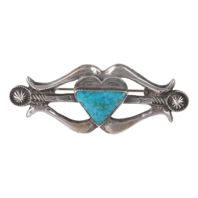 Large Early Tufa Cast Native American Turquoise/sterling pin