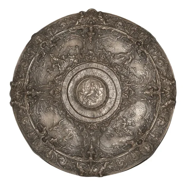 Large Embossed Chiseled Bronze Plate Depicting Scenes from Aphrodite, 1890s-1910s