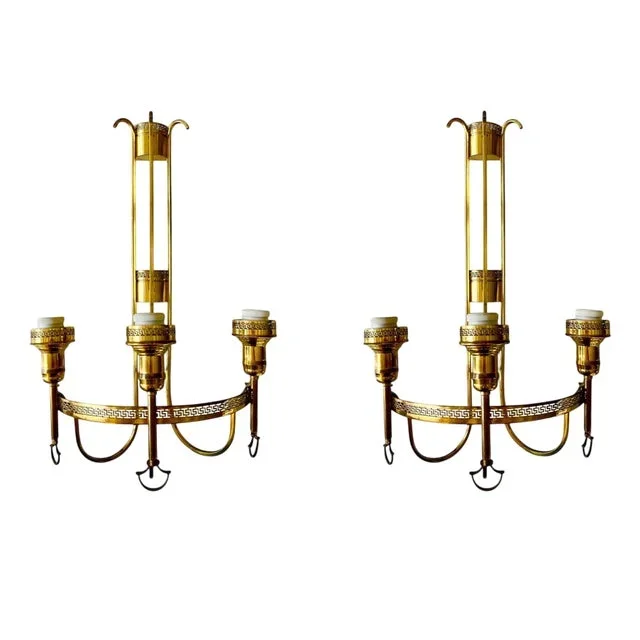 Large Empire Style Brass Wall Lights, 1950s, Set of 2