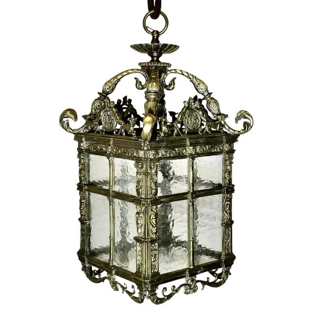 Large French Gothic Decorated Hall Lantern Ceiling Light, 1890s
