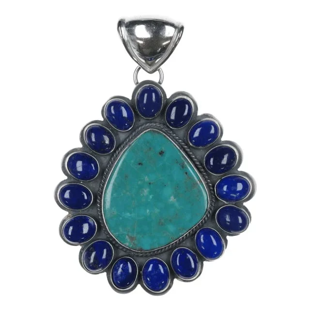 Large Gilbert Platero Navajo Sterling lapis, and turquoise pendant