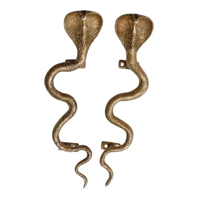 Large Gold Brass Cobra Door Handles – a Pair