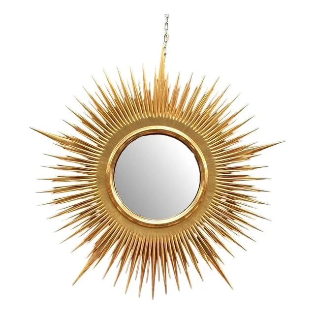 Large Gold Gilt Convex Sunburst Mirror