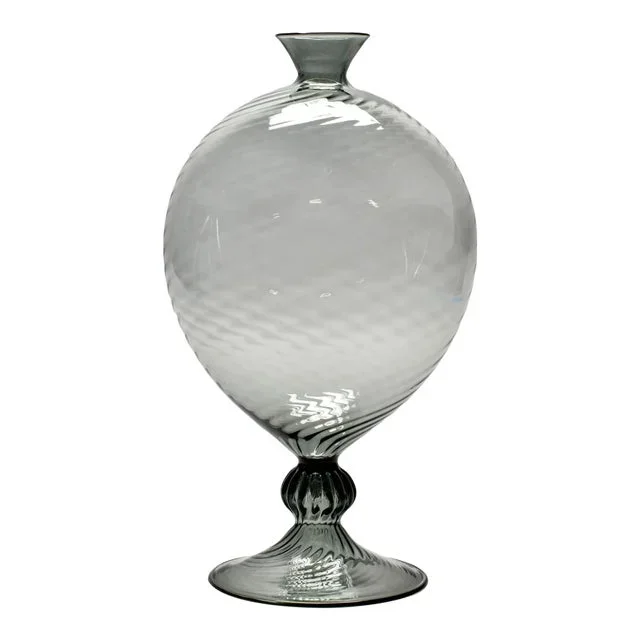 Large Hand Blown Thin Walled Murano Smoke Vase