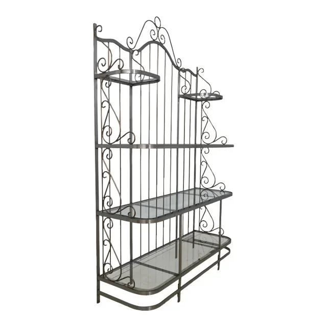 Large High Quality Steel Bakers Rack W. Glass Shelves