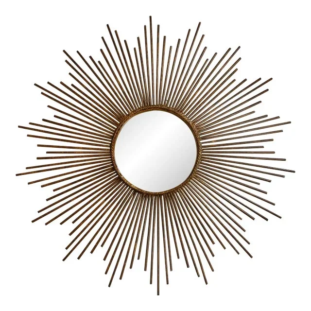 Large Mid Century Modern Bronze Sunburst Mirror