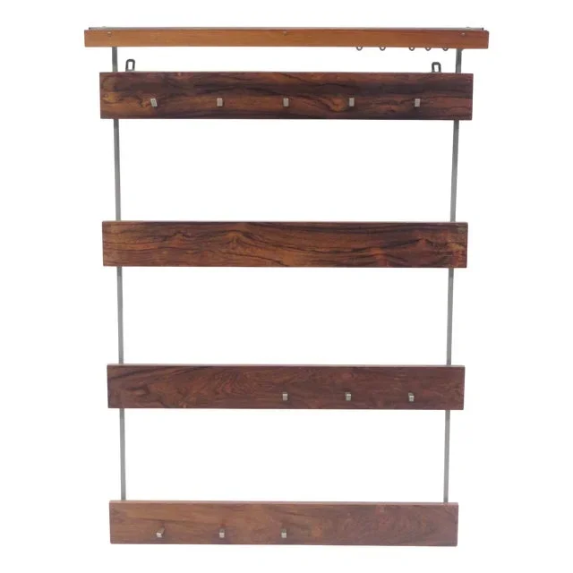 Large Rosewood Coat Rack with Hooks, 1960s