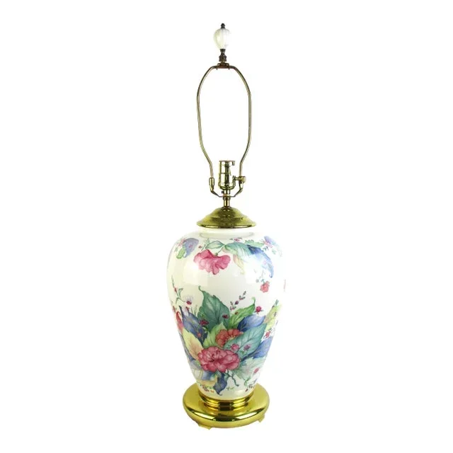 Large Tobacco Leaf Table Lamp With Brass Base