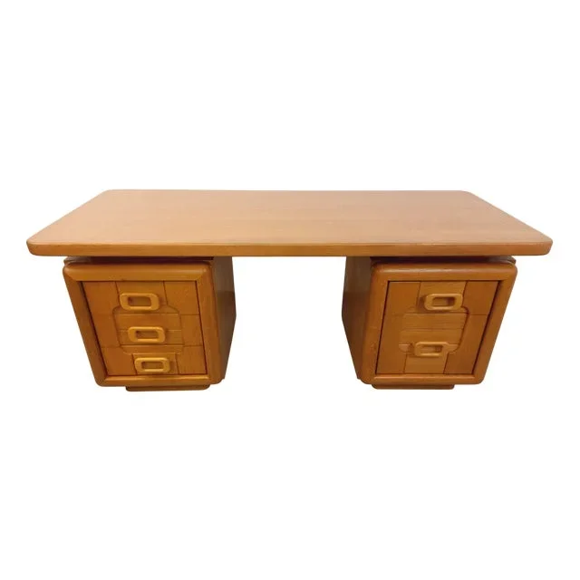 Large Vintage Double-Sided Oak Executive Desk, 1970s