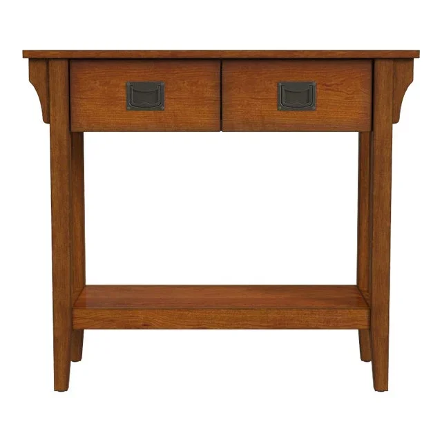Larina Burl 2 Drawer Console Table, Medium Brown