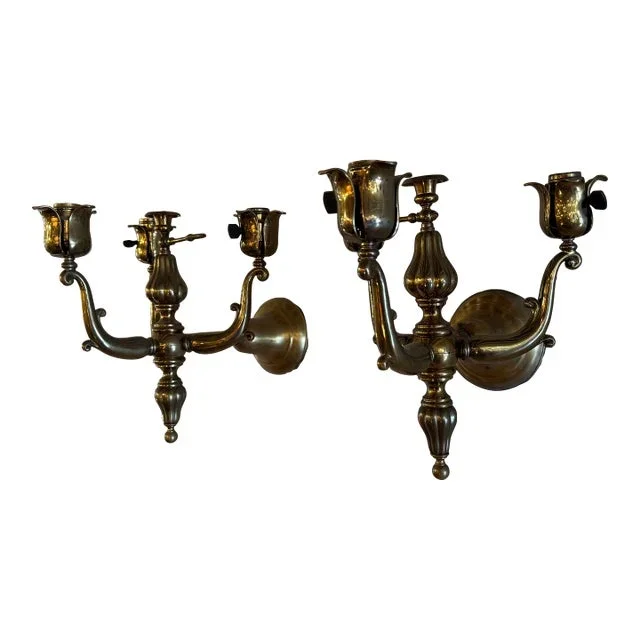 Late 1800’s Gas/Electric Three Light Sconces – a Pair
