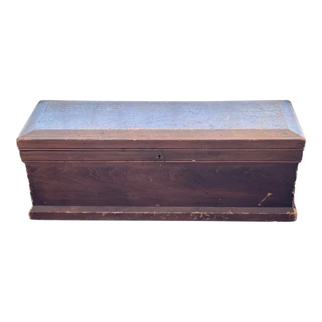 Late 19th C. Antique Wooden Long, Narrow Trunk Chest