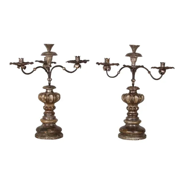 Late 19th Century Italian Baroque Style Silver Gilt Pricket Sticks- a Pair