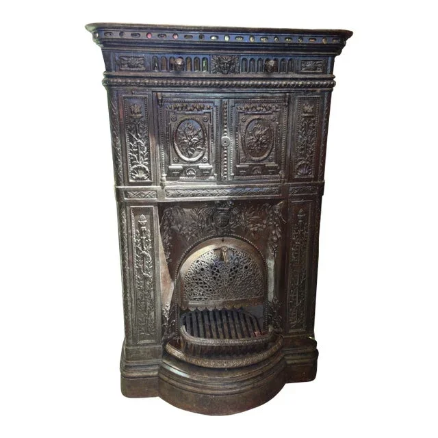 Late 19th Century Parisian Ornate Cast Iron Fireplace