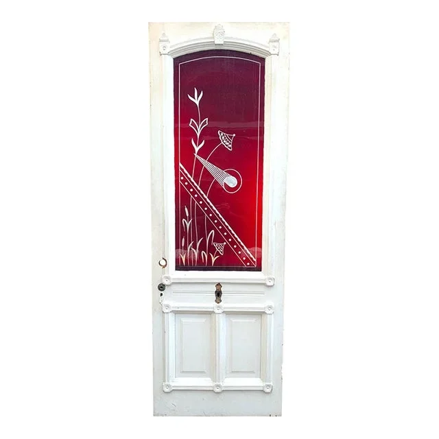 Late 19th Century Victorian Exterior Door With Ruby Flash Glass
