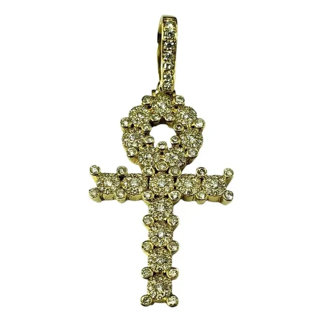 Late 20th Century 14 Karat Yellow Gold and Diamond Ankh Cross Pendant