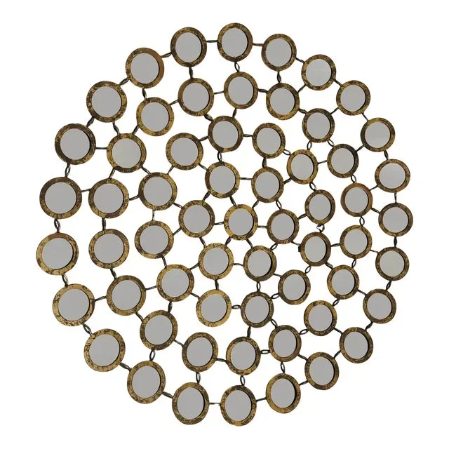 Late 20th-Century Circles of Mirrors Sunburst-Style Concave Shaped Gilt Metal Wall Mirror