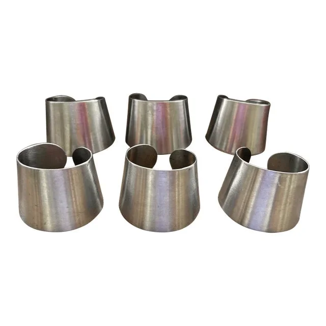 Late 20th Century Curved Modern Stainless Steel Napkin Rings- Set of 6
