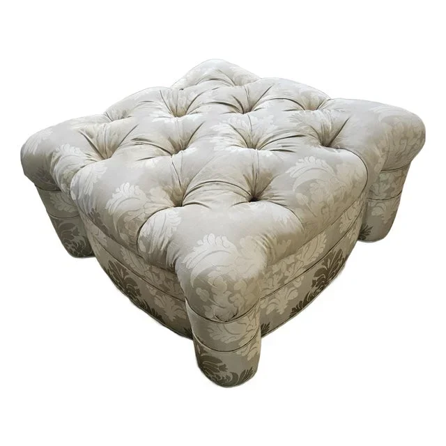 Late 20th Century Custom Silk Tufted Upholstered Ottoman