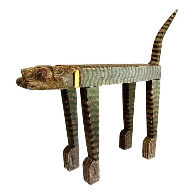 Late 20th Century Indonesian Folk Art Hand Carved Cat Stand or Table