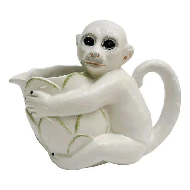 Late 20th Century Italian White Capuchin Monkey Pitcher Attributed to Mottahedeh