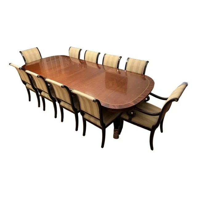 Late 20th Century Kindel Masterworks Mahogany Dining Set With 10 Sleigh-Back Chairs – Set of 11