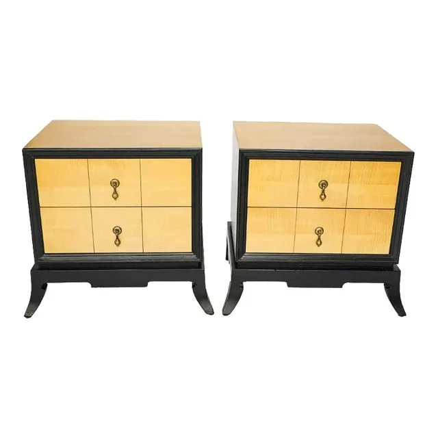 Late 20th Century Large Maple and Ebony Nightstands- a Pair