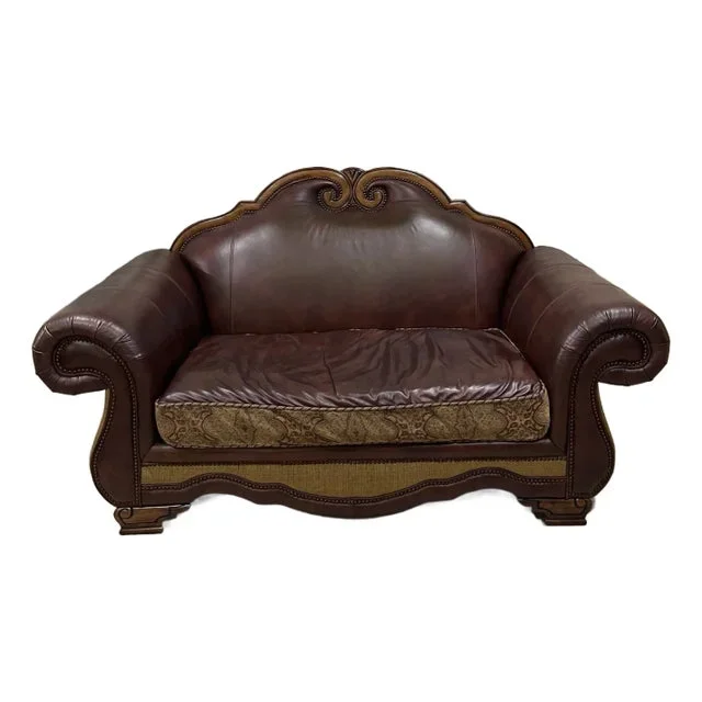 Late 20th Century Michael Amini Tuscano Collection Grandeur Loveseat, Leather/Fabric Upholstery, High Back, Biscotti Finish