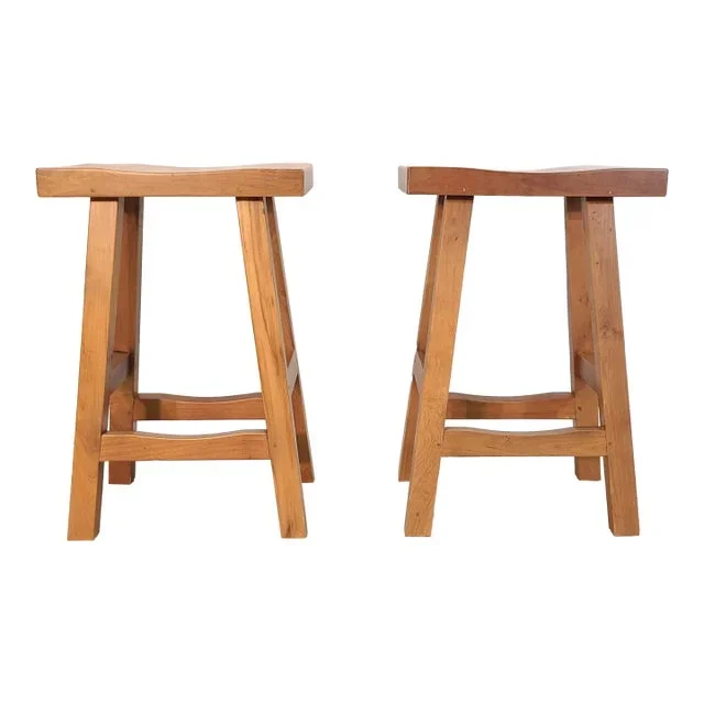 Late 20th Century Pair of Hardwood Stools