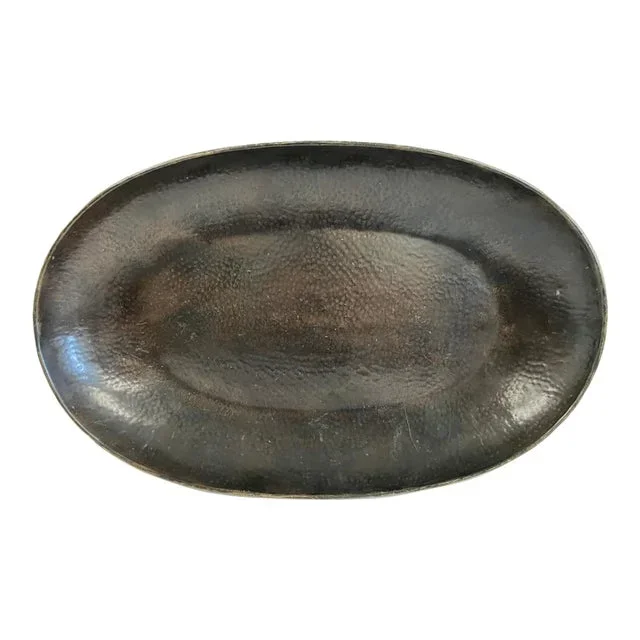 Late 20th Century Pottery Barn Hammered Metal Oval Serving Tray