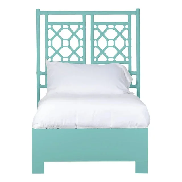 Lattice Back Platform Bed Twin Extra Long, Turquoise