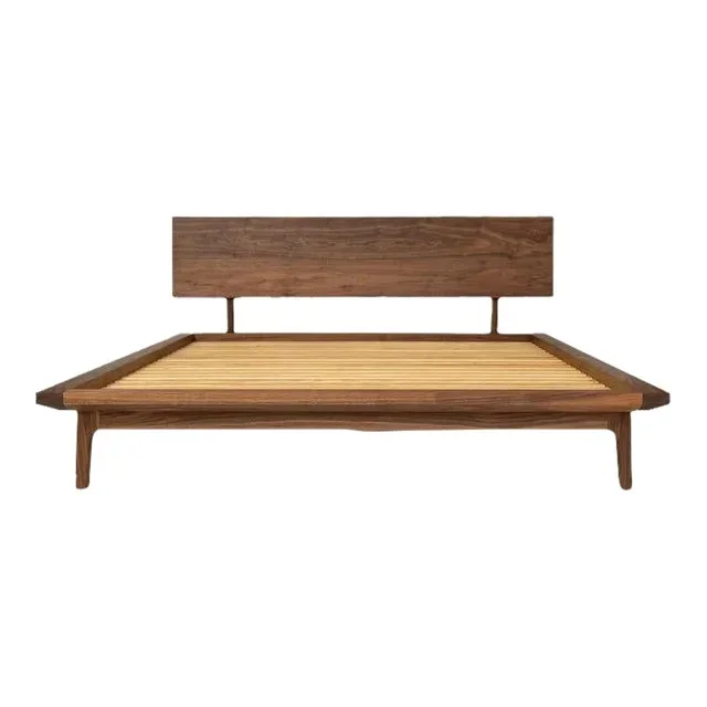 Laurel Bed, Modern Walnut Platform Queen Bed With Ash Slats