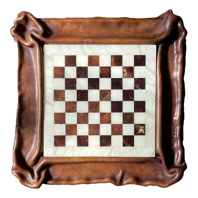 Leather Kangaroo Chess Board, Italy, 1980s