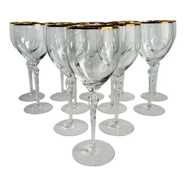 Lenox Monroe Gold Trimmed Wine Glasses Crystal Water Goblets Set of 12