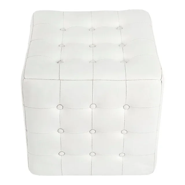 Leon Leather Ottoman, White