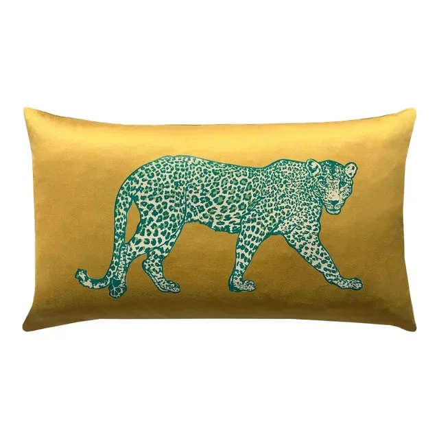 Leopard Lumbar Pillow, Green and Gold