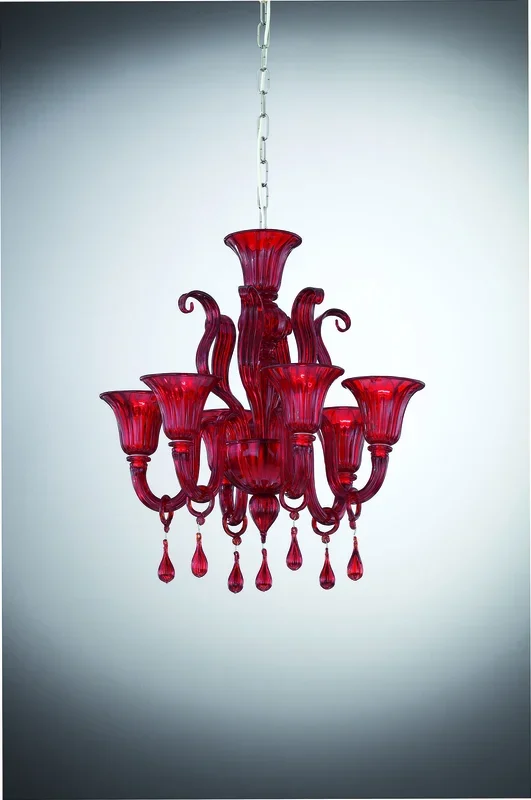 Lido – Lampadario Di Murano Rosso Con 6 Luci