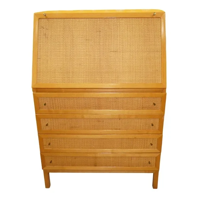 Light Wood and Rattan Secretary, 1970s